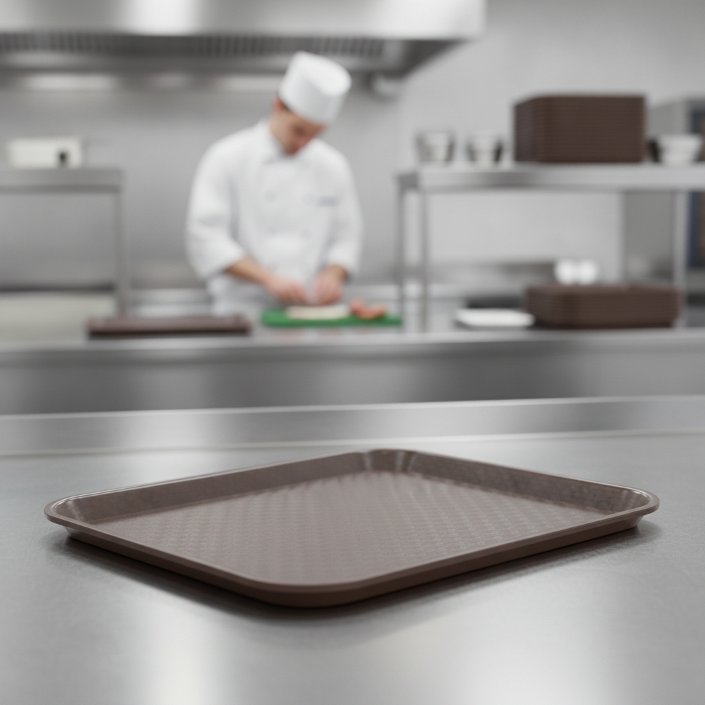 Brown Polypropylene Rectangular Tray for Fast Food Service