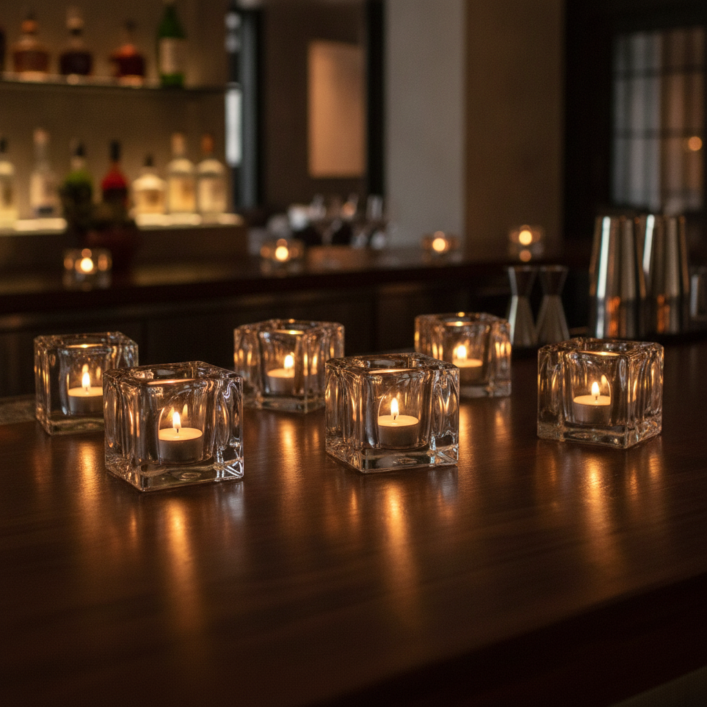 Soda Lime Square Panelled Nightlight Holders 70mm for Cafés & Events (Pack of 6)