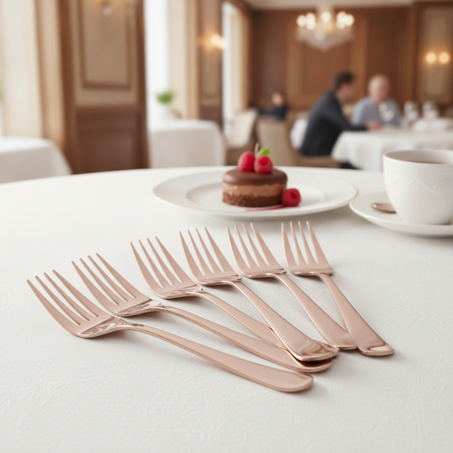 18/0 Stainless Steel Dessert Forks with Copper PVD Finish for Elegant Dining (Pack of 12)
