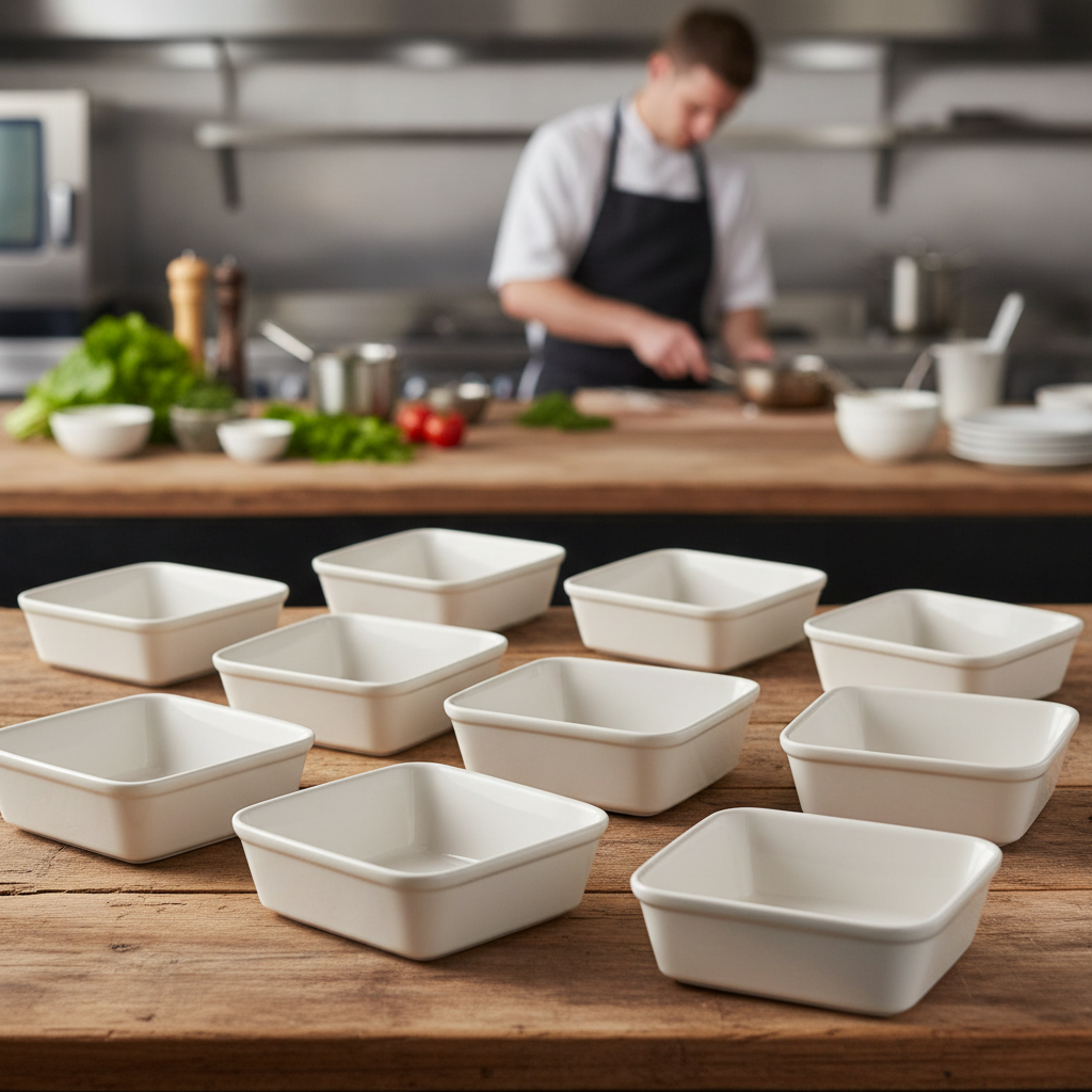 Super Vitrified Porcelain Rectangular Pie Dish 600ml for Catering (Pack of 12)