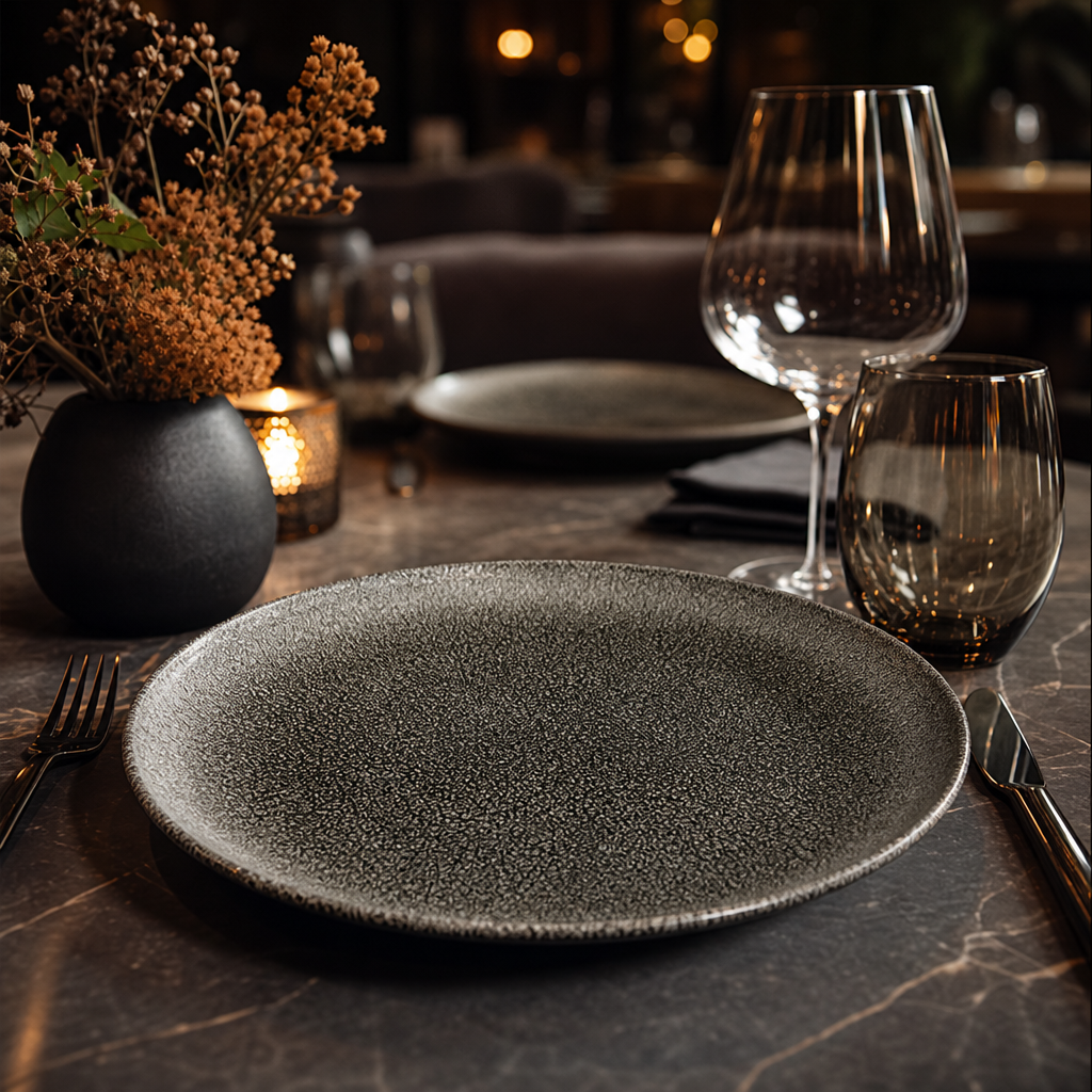 Round Coupe Plates Black Porcelain for Elegant Dining (Pack of 12)