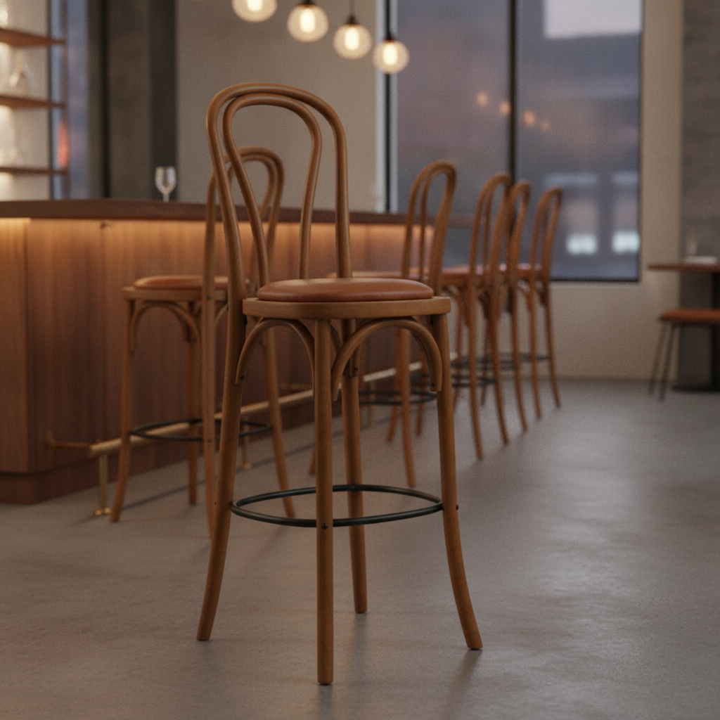 Rubber Wood Hoop Back Bar Chair with Bison Tan Seat 10kg for Restaurants