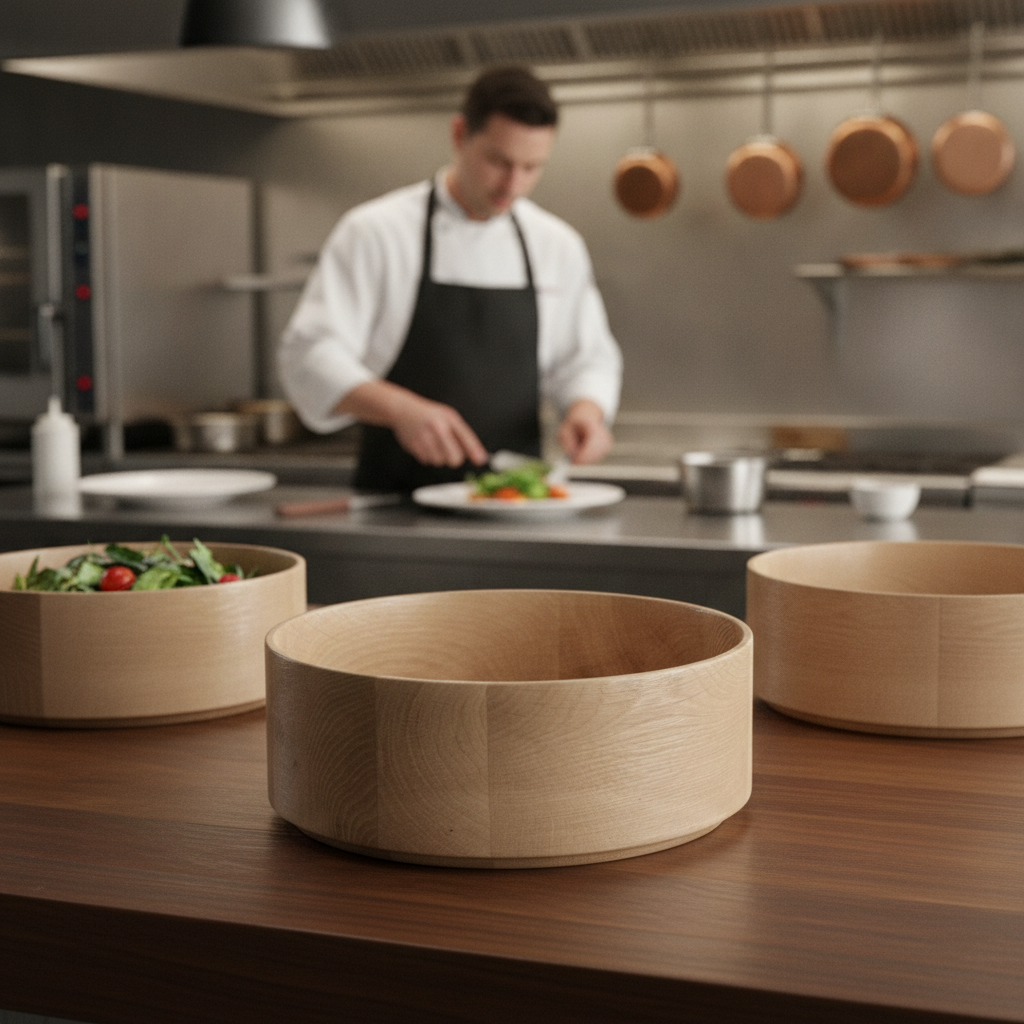 Lacquered Oak Wood Bowl 200mm for Catering & Hospitality