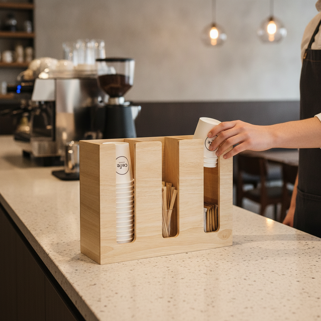 Hevea Wood Cup Organiser 1.31kg for Cafés and Offices