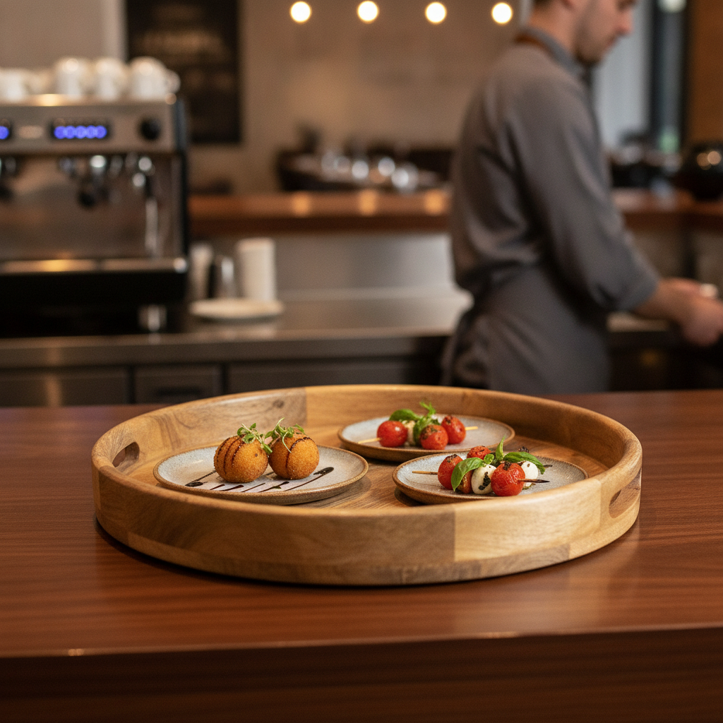 Mango Wood Round Deep Sided Tray 400mm for Casual Serving