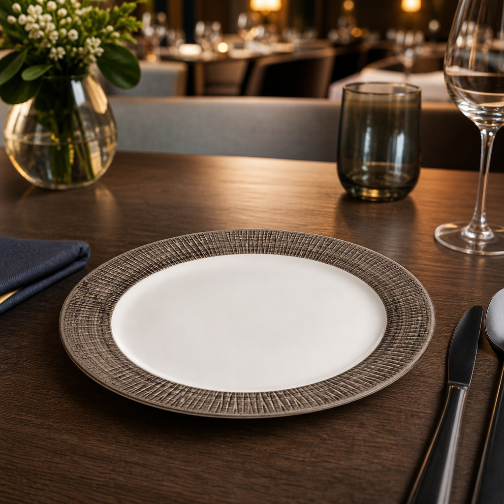 Plates Rim 210mm Grey Porcelain for Elegant Dining (Pack of 12)