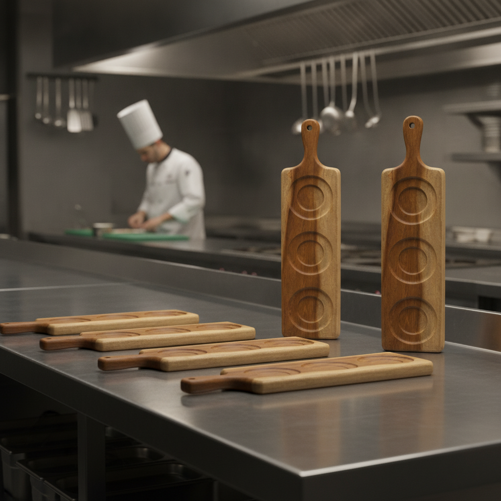Acacia Wood Rectangular Handled Serving Board 469x120mm for Food Presentation (Pack of 4)