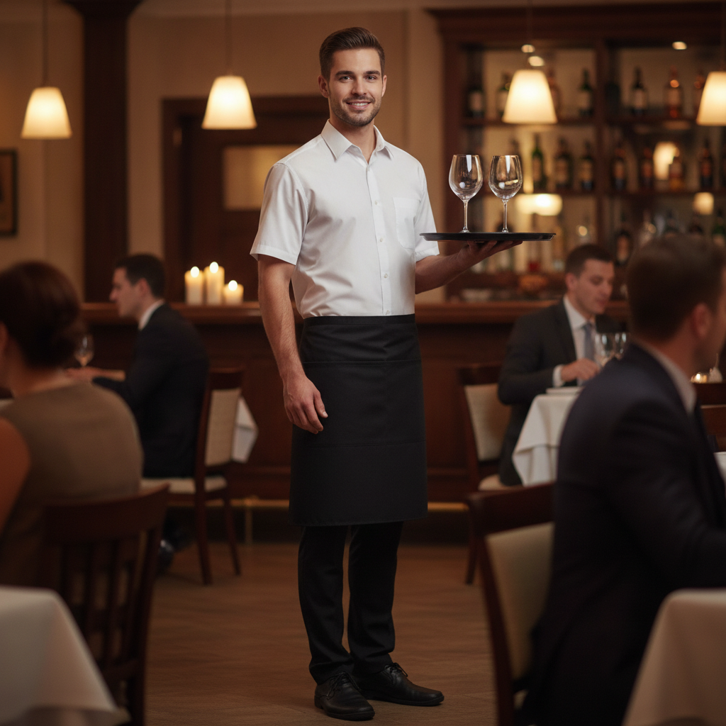 Polycotton Half Bistro Apron Black for Hospitality Staff