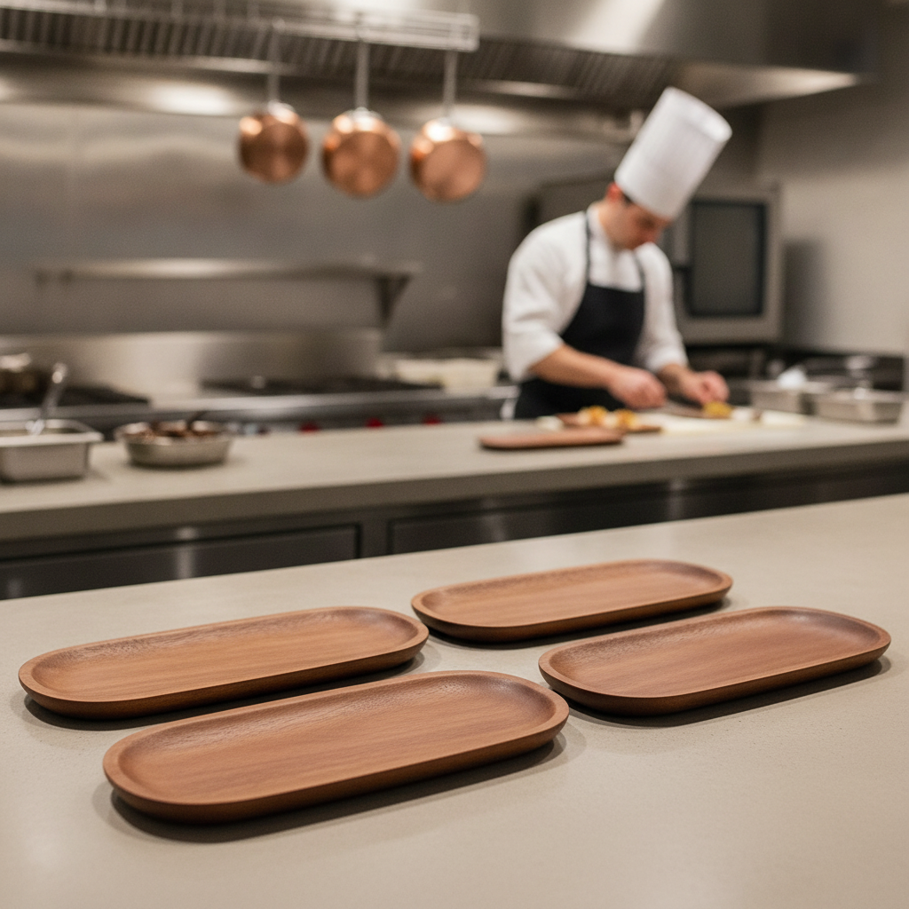 Wood Natural Hardwood Presentation Boards 290x100mm for Catering (Pack of 4)
