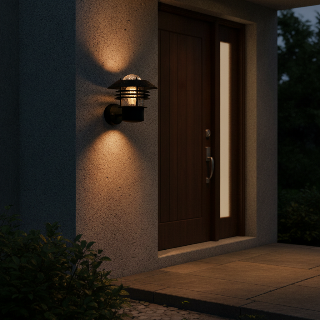 Metal Outdoor Wall Light in Black for Patios & Entrances