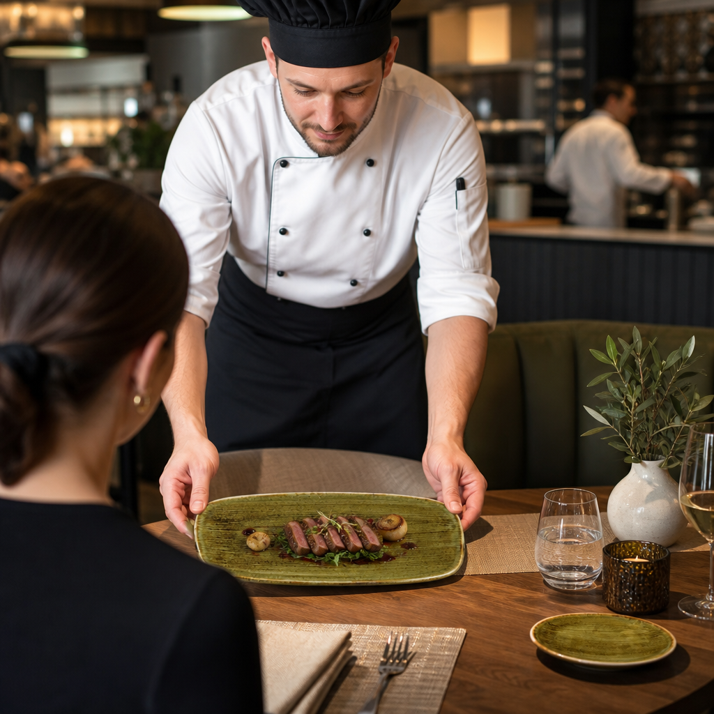 Olive Oblong Plates Vitrified Porcelain for Restaurants & Cafés (Pack of 6)