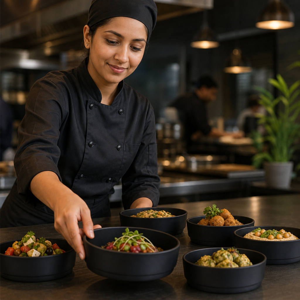 Stack Bowls 590ml Black Polycarbonate for Serving Appetizers (Pack of 6)