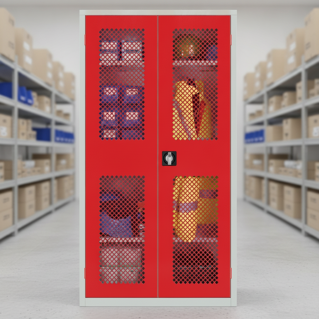 Powder Coated Steel Mesh-Fronted Cupboard for Offices & Stock Rooms
