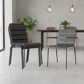 Powder Coated Steel Grey Slatted Side Chairs 830x470mm for Cafes & Bistros (Pack of 4)
