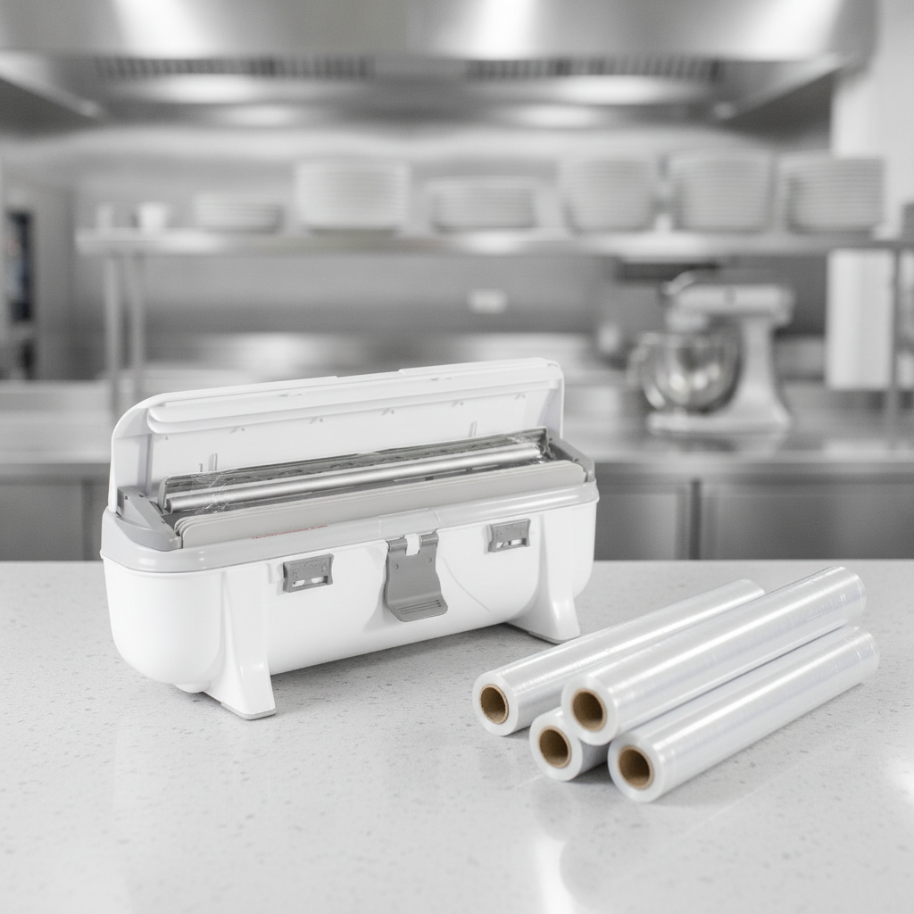 Cling Film Dispenser with 3 Rolls of 300m Cling Film for Food Preparation