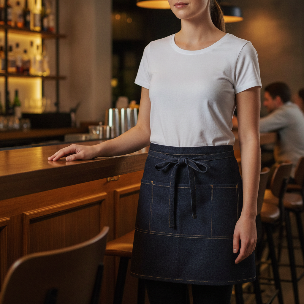 Cotton Denim Waist Apron Indigo for Casual Dining (Pack of 1)
