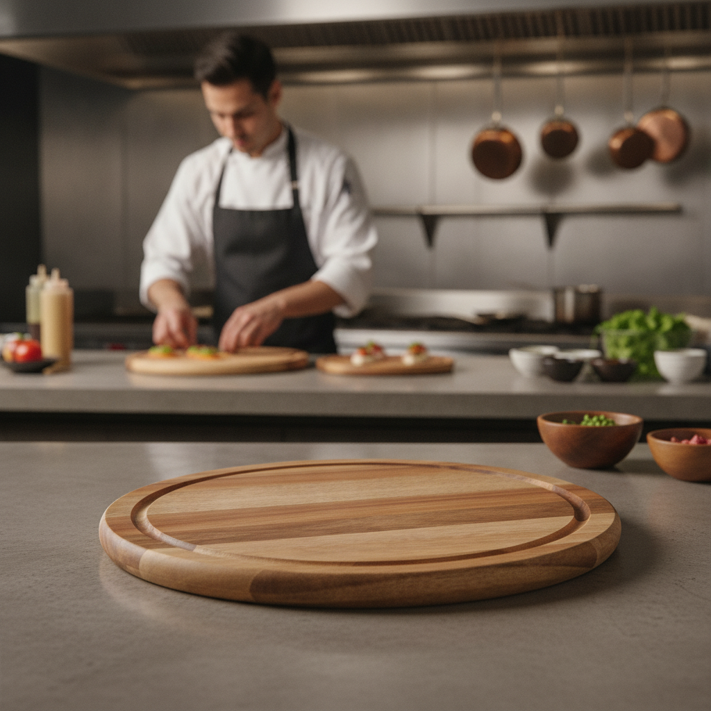 Acacia Wood Round Serving Board 330mm for Buffet Presentations
