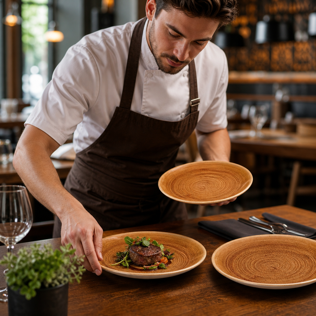 Coupe Plates Vintage Copper Porcelain for Contemporary Dining (Pack of 12)