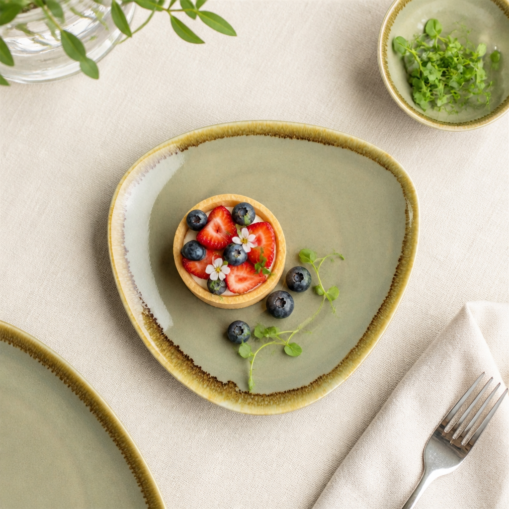 Moss Porcelain Triangular Side Plates 165mm for Serving Starters & Desserts