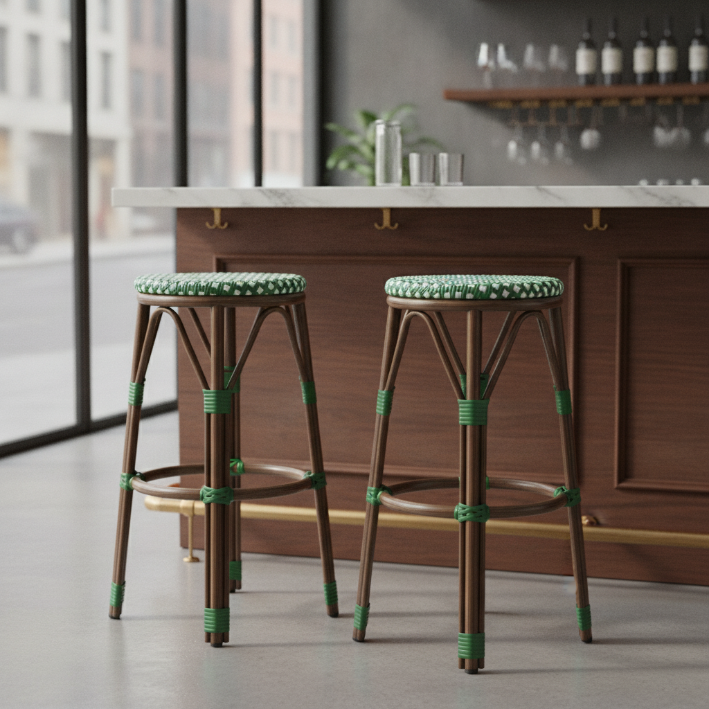 PE Rattan Bar Stools Green Dot Mix 750mm for Hospitality Use (Pack of 2)