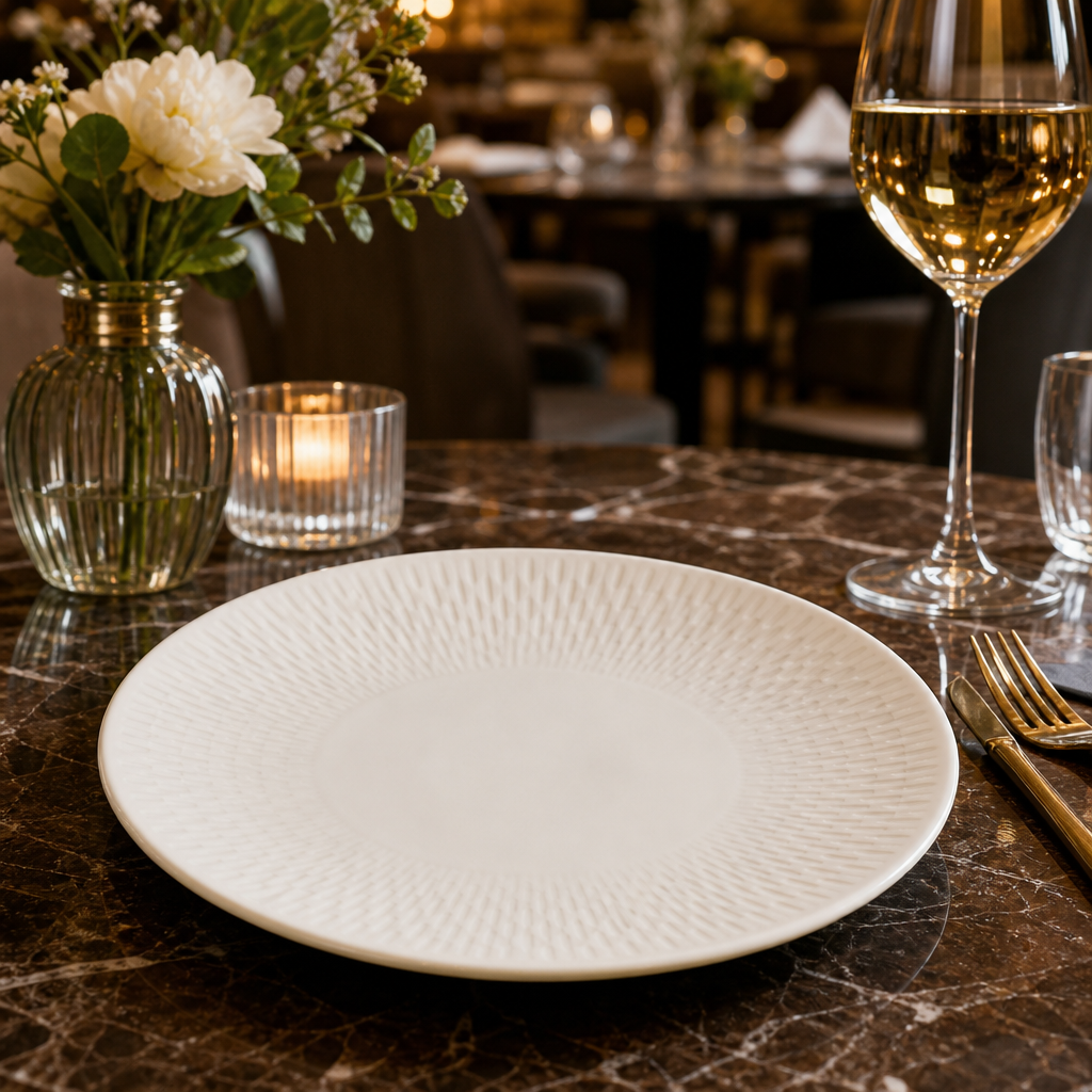 Coupe Plates Embossment Fine China for Elegant Table Settings (Pack of 12)
