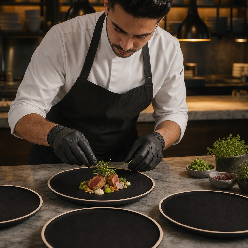 Flat Plates Delhi Black Stoneware for Creative Plating (Pack of 6)