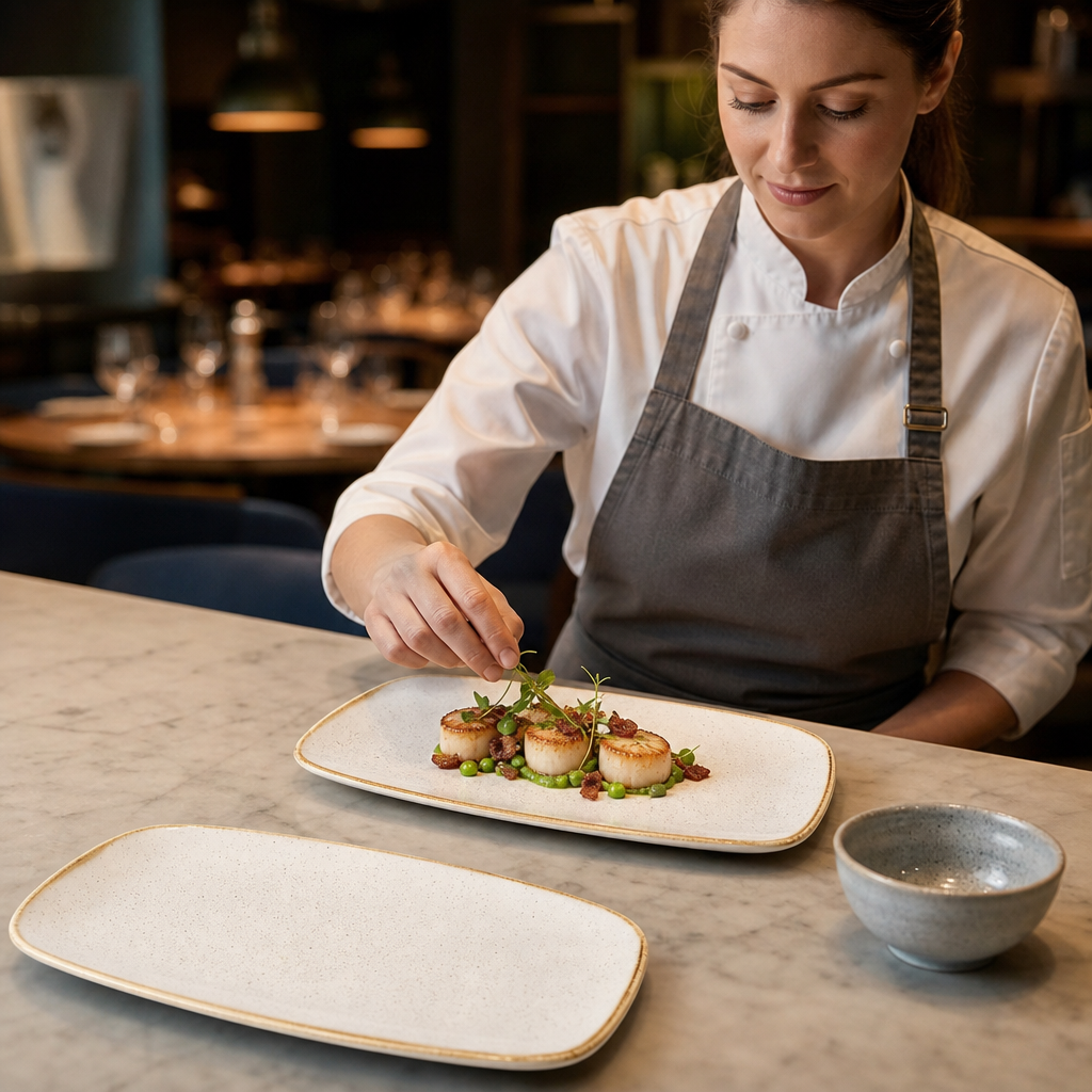 Rectangular Plates White Vitrified Ceramic for Elegant Dining (Pack of 12)