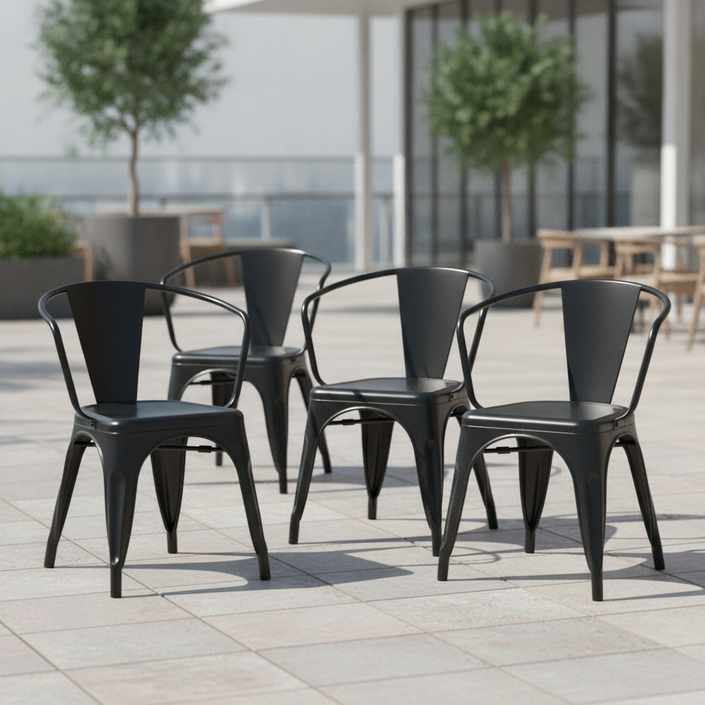 Powder Coated Steel Bistro Curve Armchairs Black 720mm for Indoor & Outdoor Use (Pack of 4)