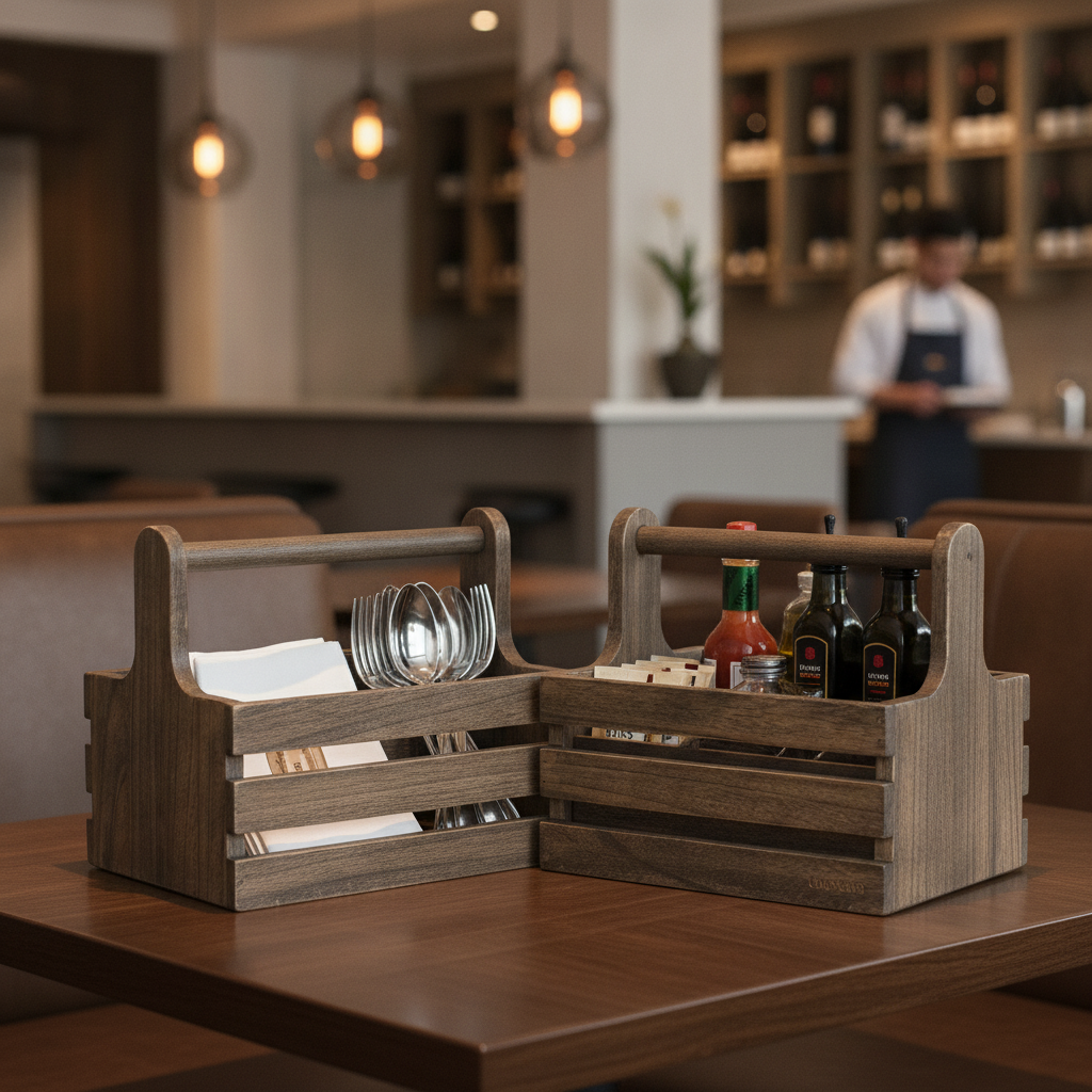 Paulownia Wood Medium Rustic Table Caddy 200x152mm for Hospitality Venues (Pack of 2)
