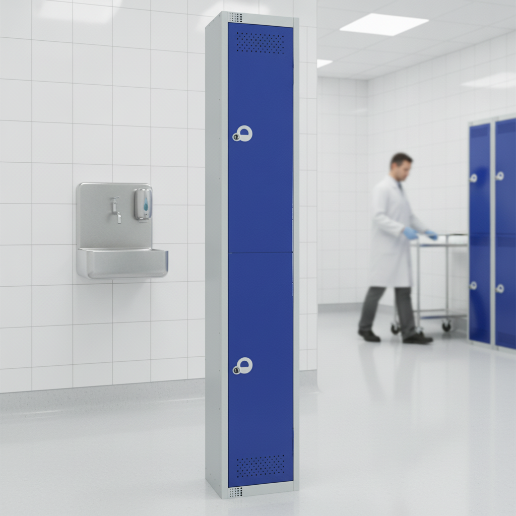 Powder Coated Steel Blue Double Door Lockers 450mm Deep for Hygiene-Critical Environments