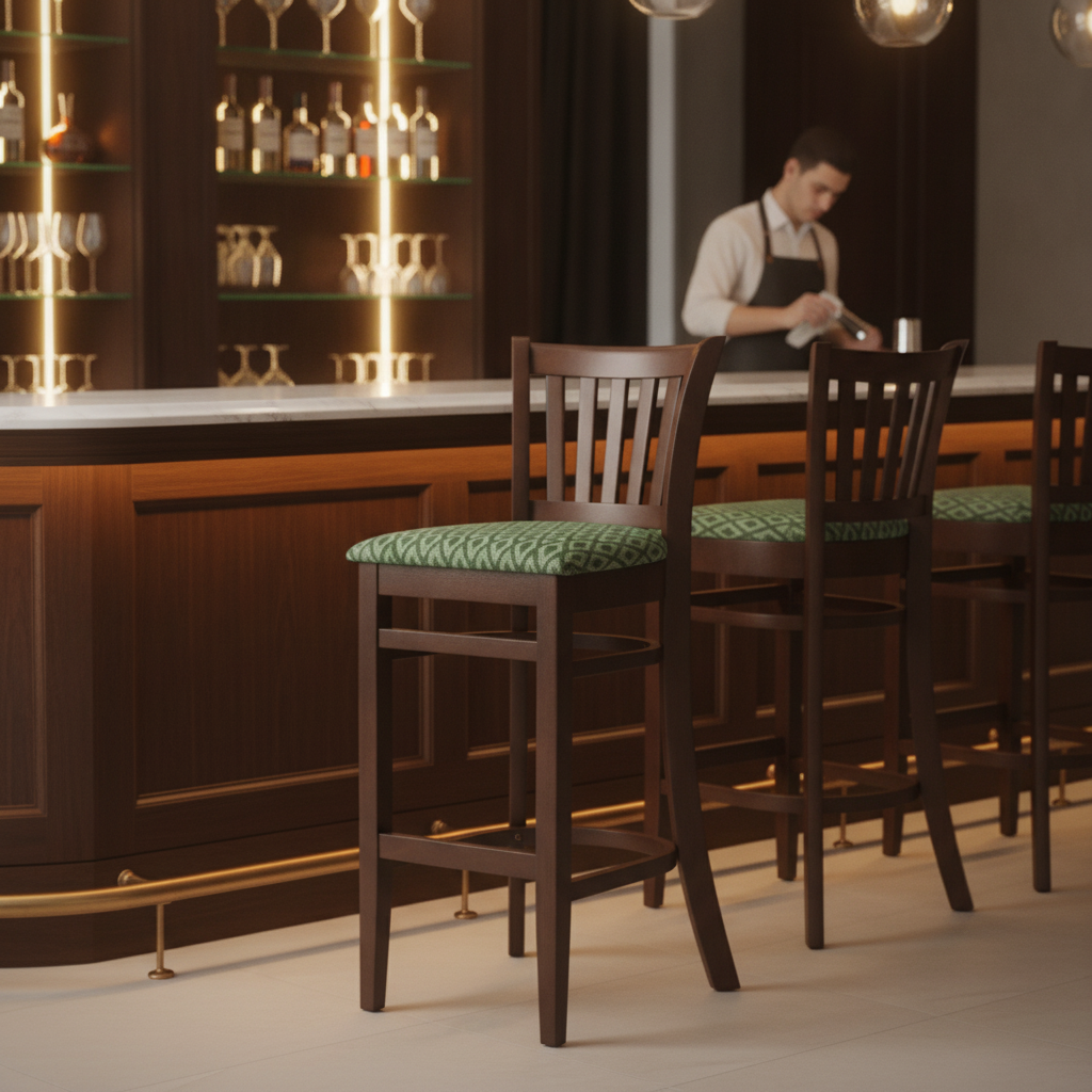 Rubber Wood Green Bar Chair 1010x410mm for Hospitality Settings