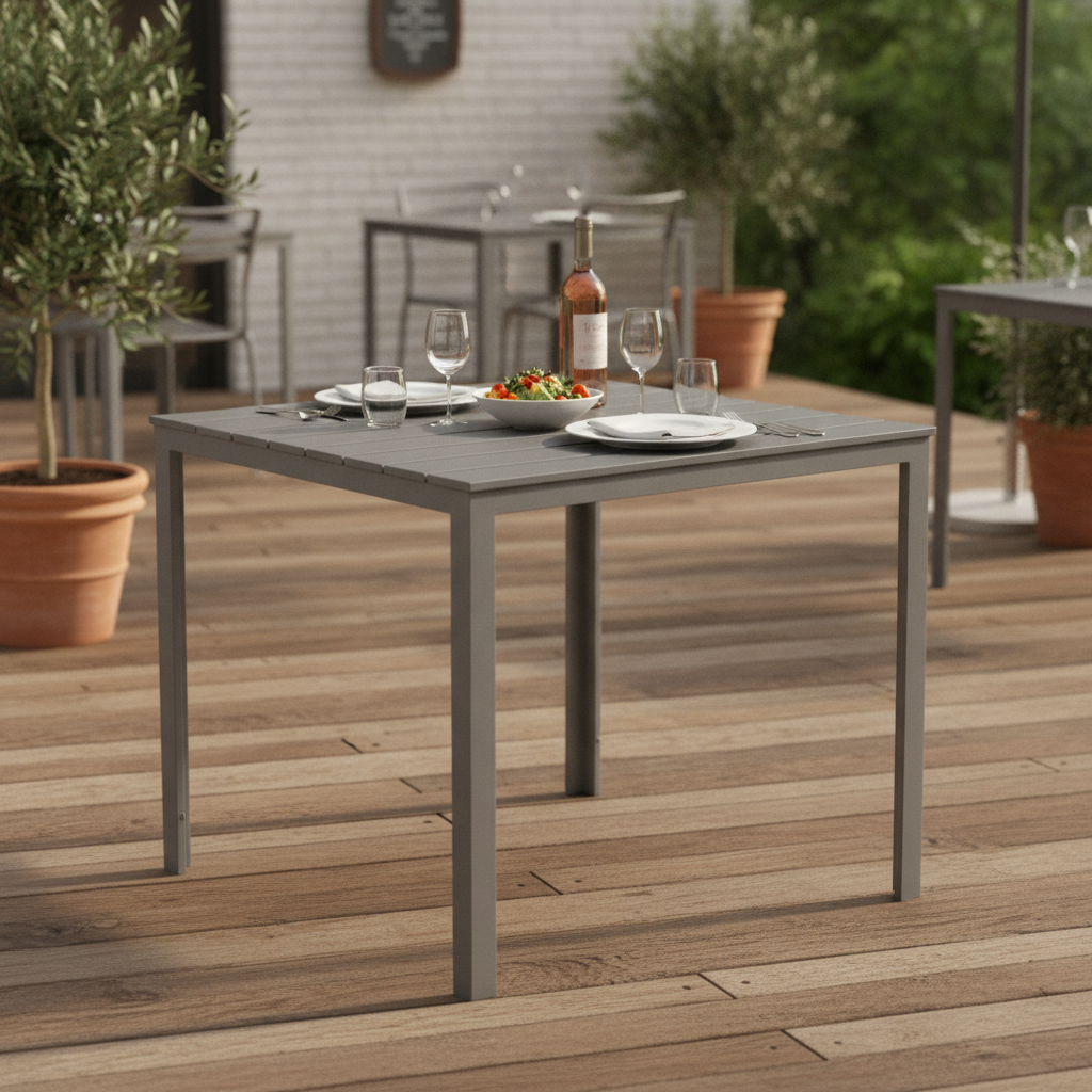 HDPE Grey Slatted Outdoor Table 742mm for Al Fresco Dining