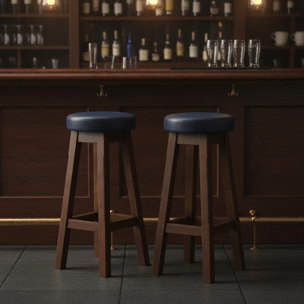 Rubber Wood High Stool with Bison Midnight Seat 760x335mm for Bars & Pubs (Pack of 2)