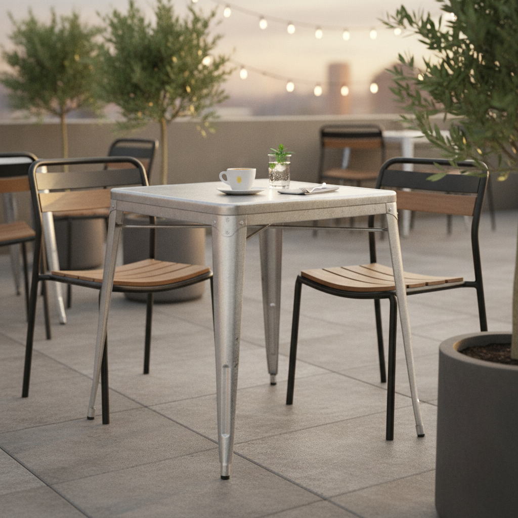 Galvanised Steel Bistro Square Table 668mm for Indoor & Outdoor Use