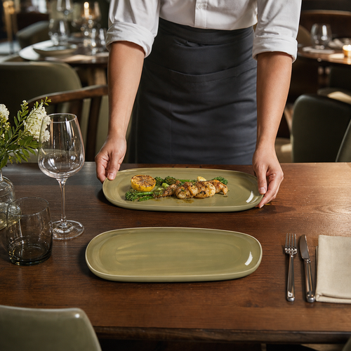 Alumina Trays Olive 340mm Vitrified Ceramic for Casual Dining (Pack of 6)