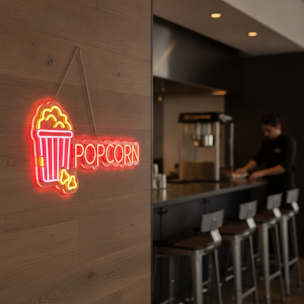 LED Popcorn Light-up Sign 620mm for Restaurants & Cafés