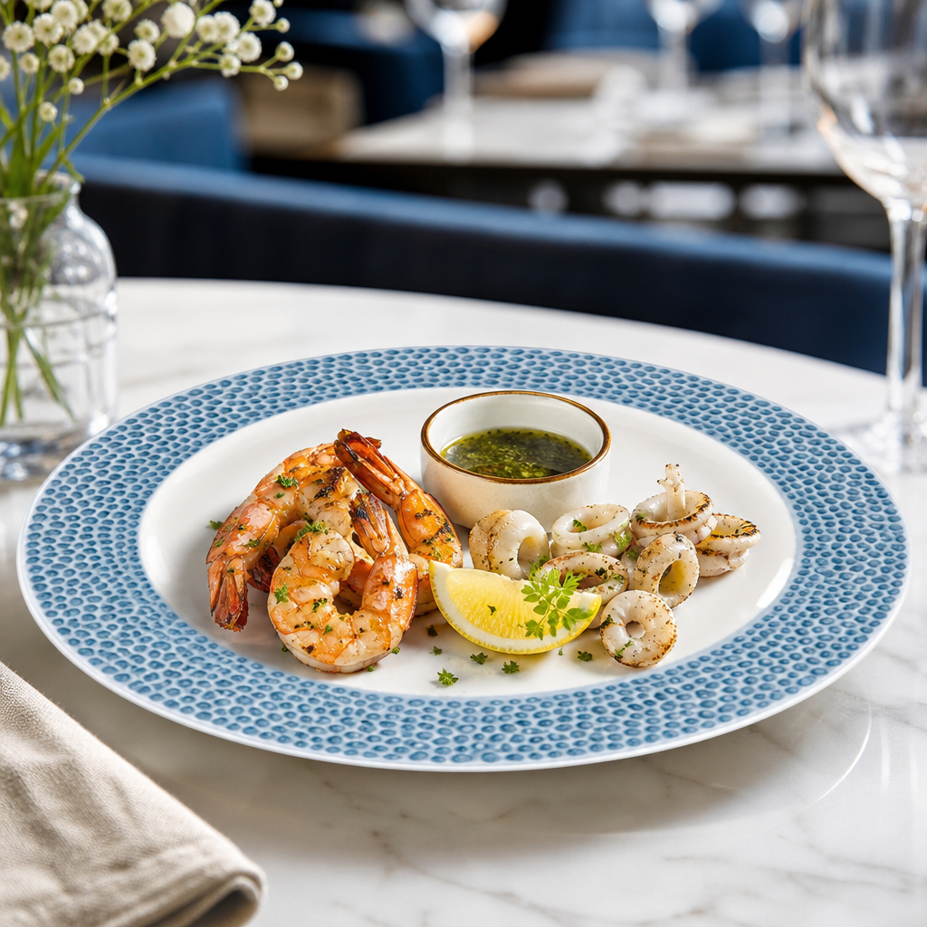 Plates Blue Vitrified Ceramic for Seafood Dishes (Pack of 12)