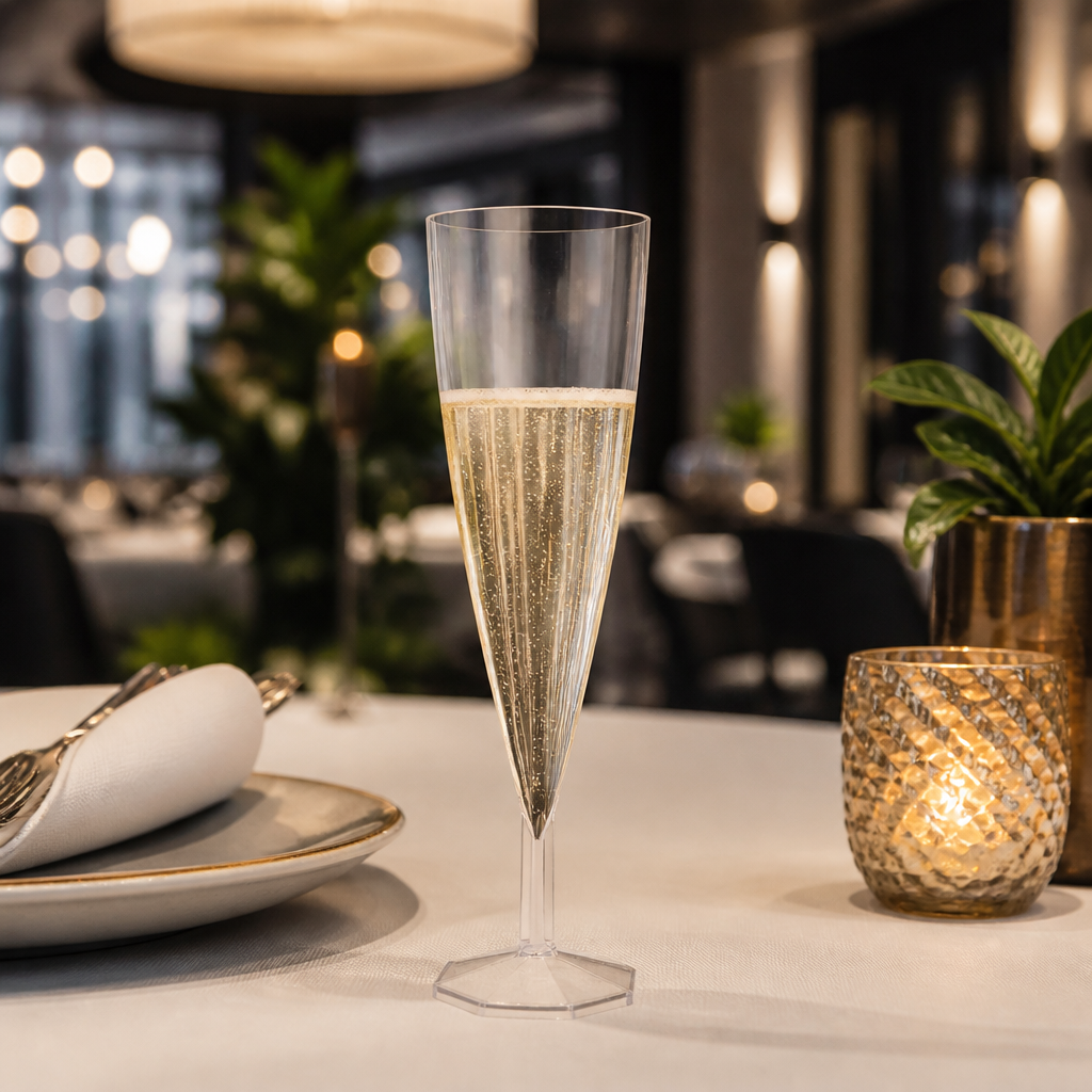 Clear Polypropylene Champagne Flutes 135ml for Celebrations (Pack of 150)
