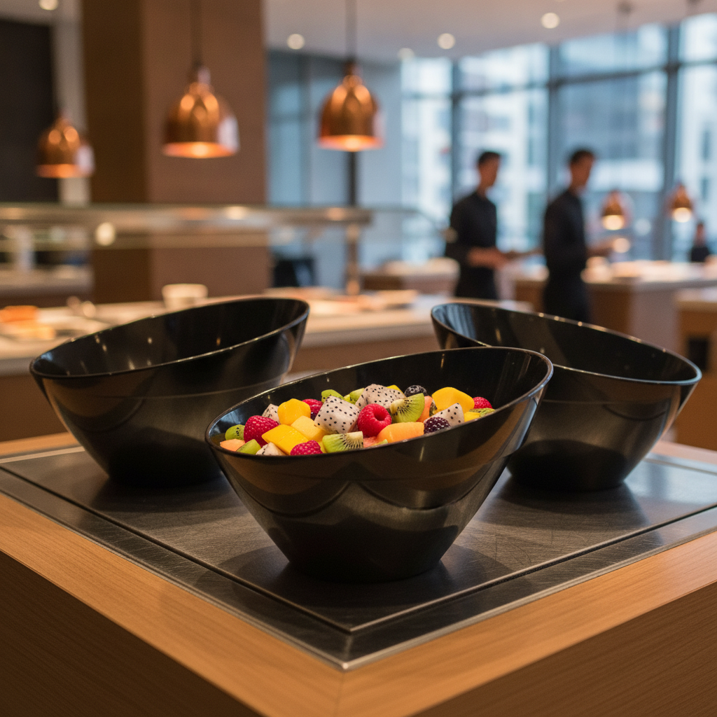 Melamine Black Sloping Bowl 300mm for Buffet Displays