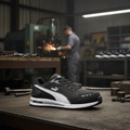 Leather Safety Trainers Black for Industrial Work (EU Sizes 37-46)