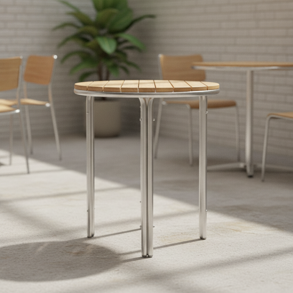 Aluminium and Ash Wood Round Table 600mm for Indoor & Outdoor Use