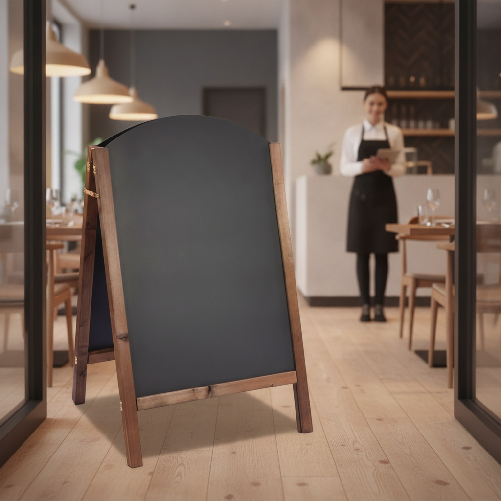Wood A-Board with Curved Top for Displaying Menus
