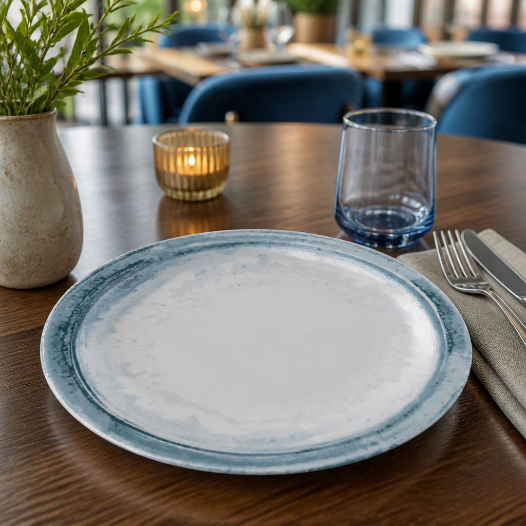 Plates Blue 280mm White China for Professional Use (Pack of 12)