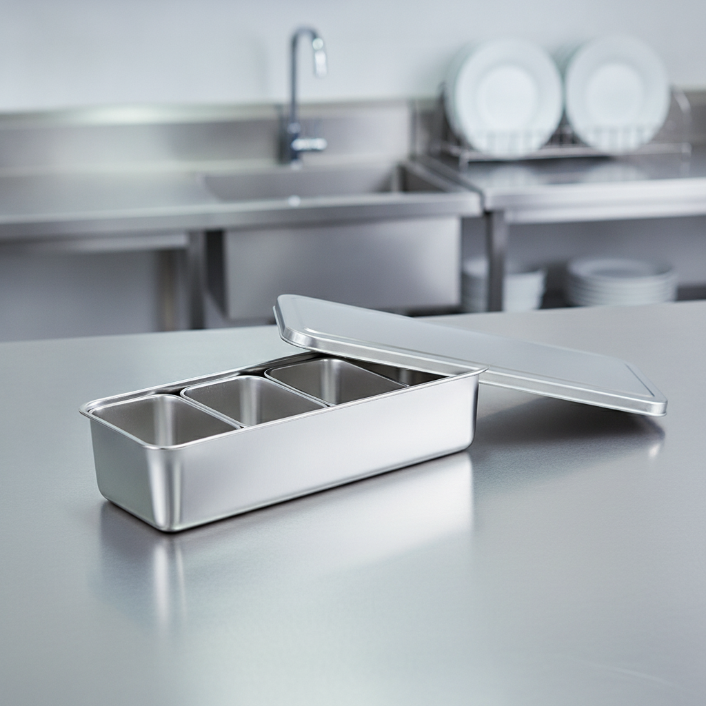 Stainless Steel Four-Compartment Container for Food Storage
