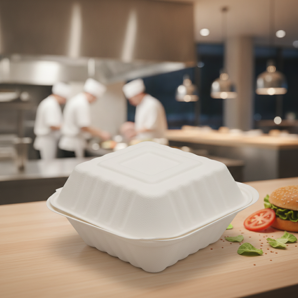 Bagasse Compostable Burger Boxes 153mm for Food Markets (Pack of 500)