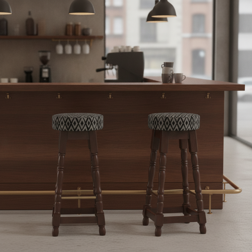 Rubber Wood High Bar Stools with Black Diamond Seat 770x345mm for Pubs & Cafés (Pack of 2)