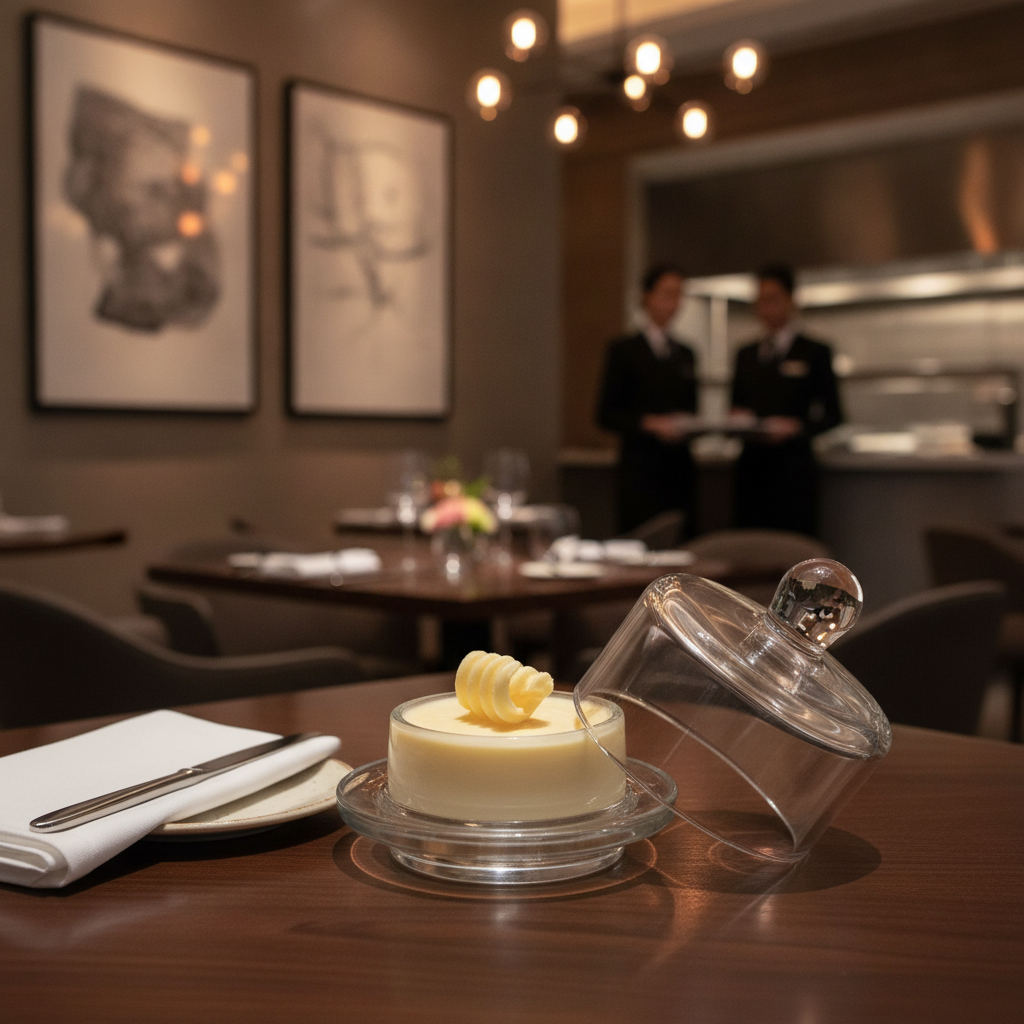 Glass Butter Dish with Cloche 90mm for Meal Service