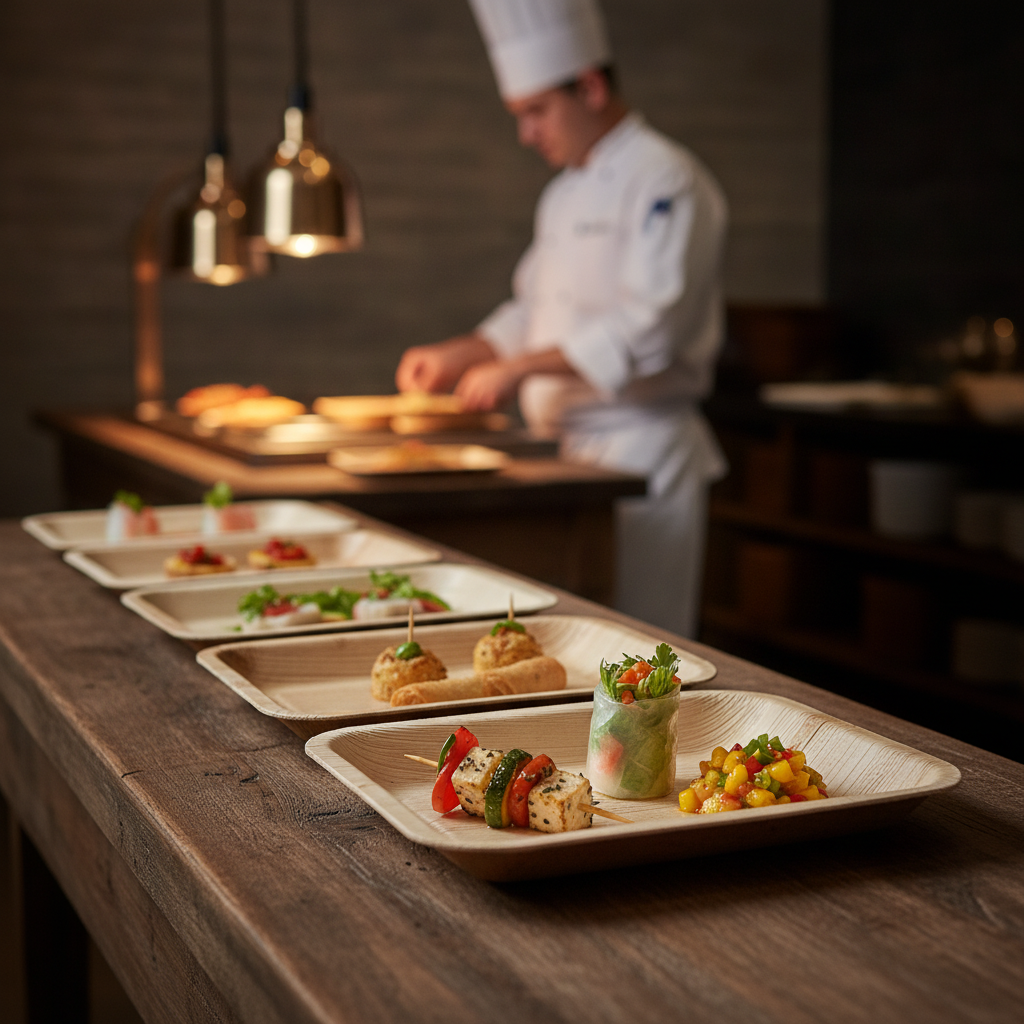 Palm Leaf Rectangular Plates 250mm for Buffets & Functions (Pack of 100)