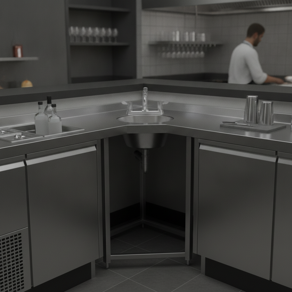 Stainless Steel Modular Bar Corner Station with Hand Wash for Efficient Kitchen Use