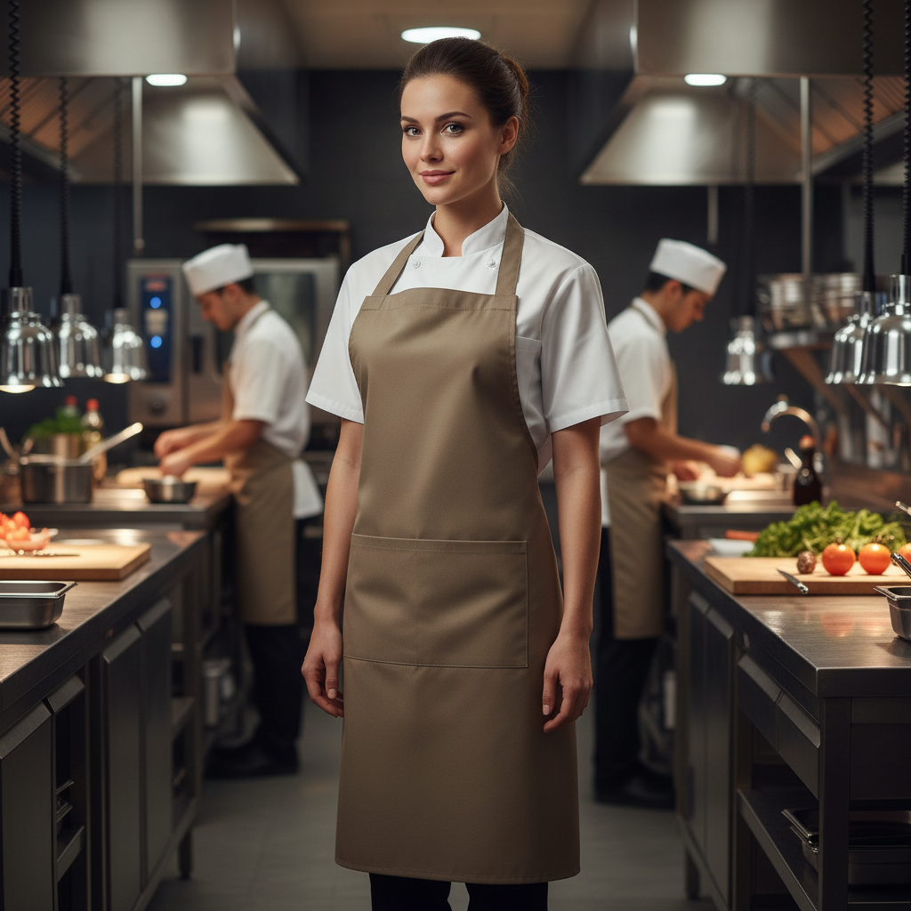 Polycotton Tan Bib Apron for Professional Use